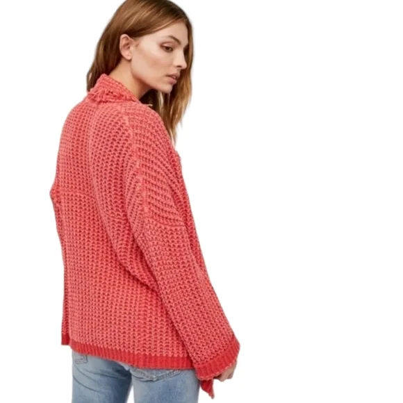 Free People "I'll Be Around" Coral Woven Silk Blend Fringe Open Cardigan - Picture 2 of 13